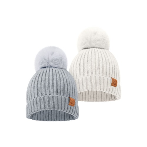2-Pack Pom Knitted Beanie, Medium