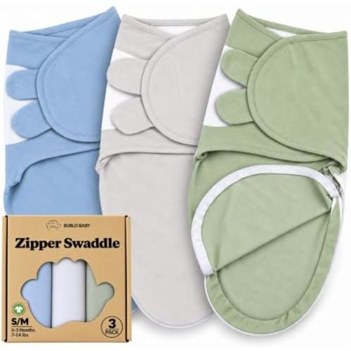 Organic Swaddles for Newborns – Zipper Swaddles 0-3 Months, 3-Pack – Infant Sleep Sack with Zipper – Adjustable & Breathable Swaddle Blanket Wrap for Newborn Girls (Light Green, Blue)