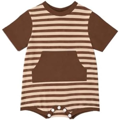 Short-Sleeve Striped Romper Baby Boys G-Tube Bodysuit NICU/PICU Port-Friendly Adaptive Clothing for Toddler
