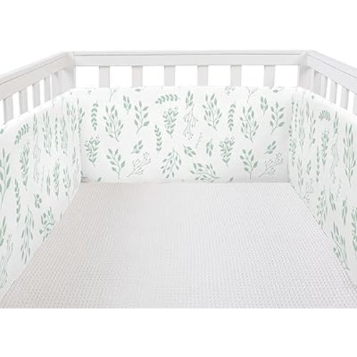4 in 1 Crib Liner Anti-Collision Pads,4 Side Cover,Soft Cover for Full-Size Cribs,Cover 4 Sides,2 Long Pieces,2 Short Pieces (Leaf)
