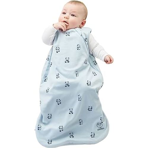 Woolino Merino Wool and Organic Cotton Baby Sleeping Bag - 4 Season Classic Sleep Sack - Two-Way Zipper Sleep Bag for Baby and Toddler - 0-6 Months - Panda