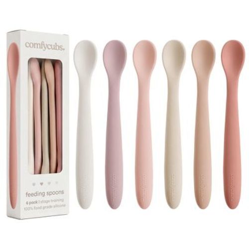 Comfy Cubs Silicone Baby Spoons Set 6-Pack, Blush – BPA Free, Soft Gum-Safe Toddler Eating Essentials – Lightweight & Flexible
