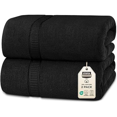 Utopia Towels - Luxurious Jumbo Bath Sheet 2 Piece - 600 GSM (35X70 Inches) 100% Ring Spun Cotton - Highly Absorbent and Quick Dry Extra Large Bath Towel - Super Soft Hotel Quality Towel (Black)