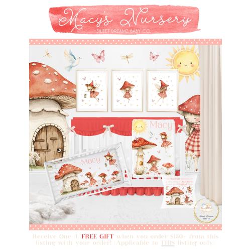 Fairy Crib Bedding Set, Baby Girl Crib Bedding Set, Fairy Nursery Bedding, Mushroom Crib Bedding Set, Fairy Crib Sheet, Mushroom Nursery