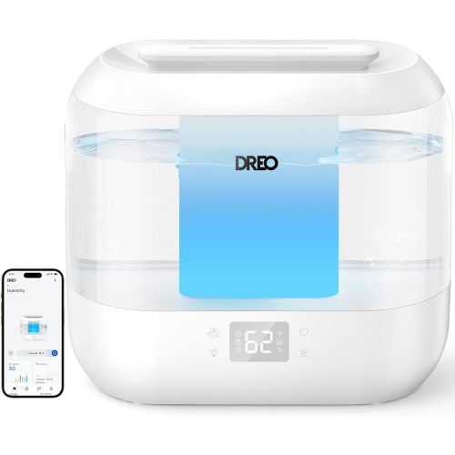 Dreo Smart Humidifier, Cool Mist Humidifiers for Bedroom, Quiet 4L Top Fill Ultrasonic Humidifiers for Home Office Plant & Baby with Nightlight, LED Display, 36H Runtime, APP/Voice Control, HM311S