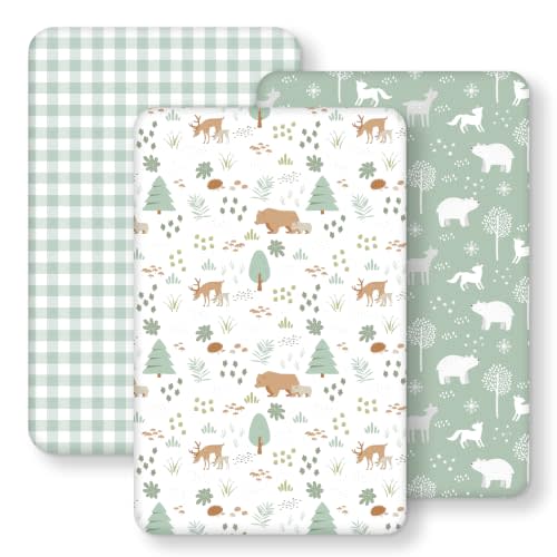 Bedside Bassinet Sheets Boy Fitted, Rectangle 33”x20” 3-Pack | Soft Stretchy Microfiber for Baby Delight,Newton,Dream On Me,Angelbliss,Maxi Cosi Iora,Harppa,Mika Micky,Ezebaby Bassinets