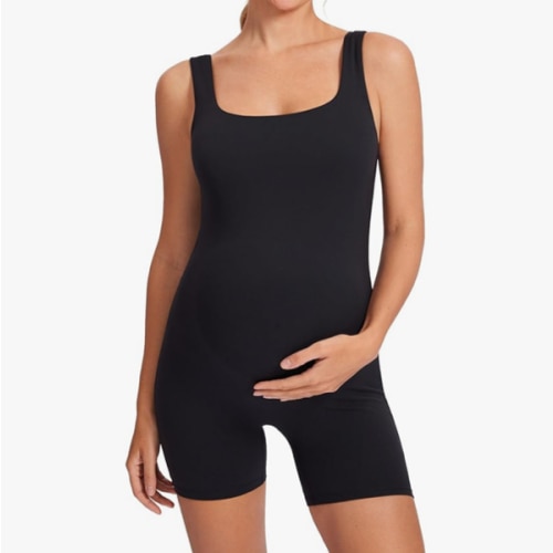 MOMANDA Women' s Maternity Bodysuit Sleeveless Shorts Jumpsuit Square Neck Tank Top for Pregnancy
