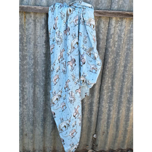 Organic Cotton Muslin Blue Longhorn Swaddle | Little Windmill – Little Windmill Clothing Co Pty Ltd.