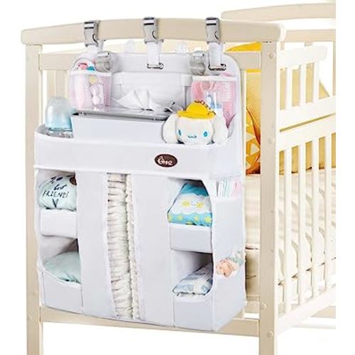 HHZ XL Hanging Diaper Caddy Organizer –Sturdy and Durable Baby Organizer – Diaper Stacker for Changing Table, Crib, Playard or Wall & Nursery Organization （White）