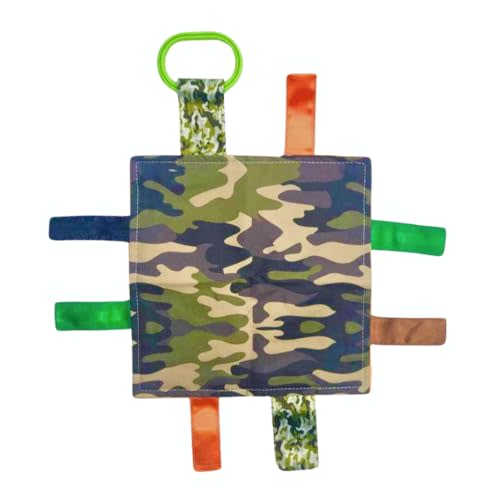 Baby Jack & Co 8x8 Hunting Camo Lovey Tag Toys - Baby Crinkle Toys - Soft & Safe - Learn Shapes & Colors - Ideal Baby Toy - BPA Free w/Stroller Clip