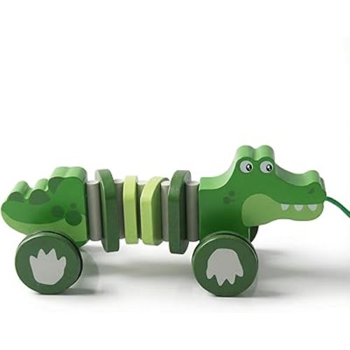 Baby Toys Car,Wooden Pull Along Toddler Toy, Developmental Toy for 1 Year Old Girl Boy Birthday Gift (Crocodile)