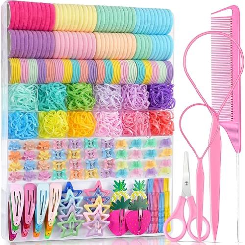 827PCS Elastic Hair Ties, IKOCO Hair Bands Colorful Hair Accessories for Todller Girls with Small Hair Clips
