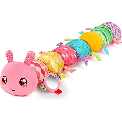 Baby Girls Toys 0-6 Month Music Animal Stuffed Caterpillar Toy for Infant 0-3 3-6 Months with Mirror Crinkle Rattle Tummy Time Sensory Toys for 3 4 5 6-12 Month Old Newborn Baby Shower Birthday Gifts