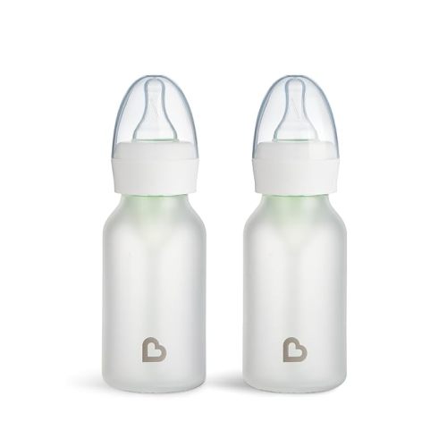 Munchkin Bond Silicone Coated Glass Baby Bottles - Anti-Colic Feeding System with Natural Feel Nipples, 4 Ounce, 2 Pack, White
