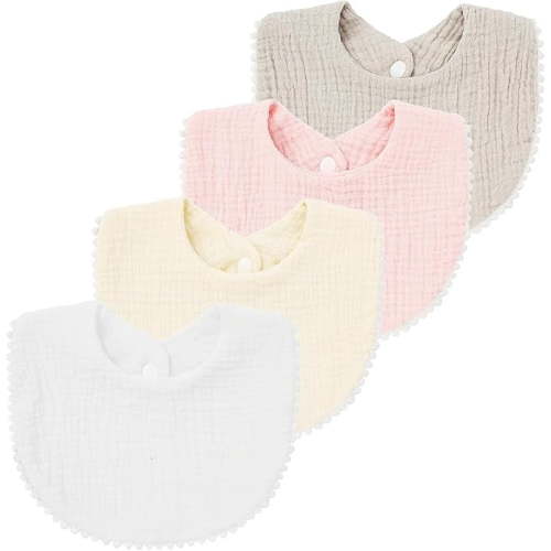 4 PCS Muslin Baby Drool Bibs,Toddler Boys Girls Cotton Drooling Bibs,Feeding Teething Bibs with Snap