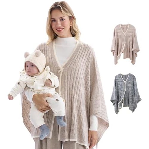 Momcozy Knit Nursing Cover – Soft & Cozy Full Coverage Nursing Shawl for Breastfeeding and Pumping, Versatile Fall/Winter