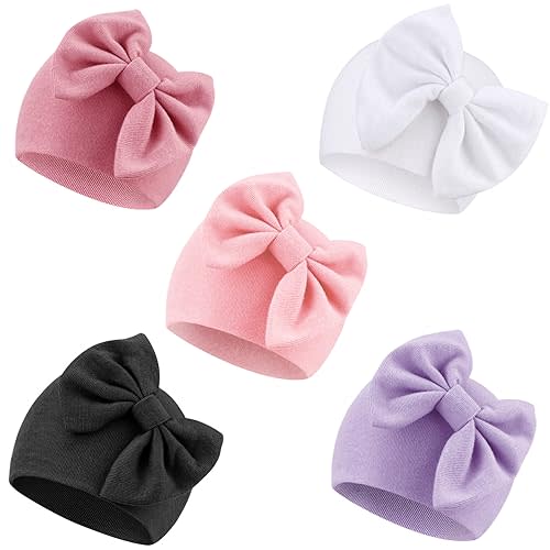 DRESHOW BQUBO Newborn Baby Girls Hats Hospital Hat Baby Cotton Beanie Infant Big Bow Hats for 0-24 Months