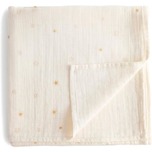 mushie Muslin Baby Swaddle Blanket | 100% Organic Cotton (Sun)
