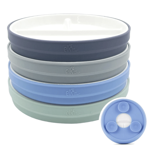 6.7"/16cm Porcelain White Divided Plates with Silicone Suction Sleeves