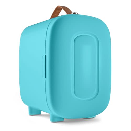 FANSEXPERT Mini Fridge for Bedroom, 4 Liter/6 Cans Skincare Small Refrigerator, AC/DC Portable Mini Cooler & Warmer, Small Fridge for Camping, Dorm, Office, Car (Blue)