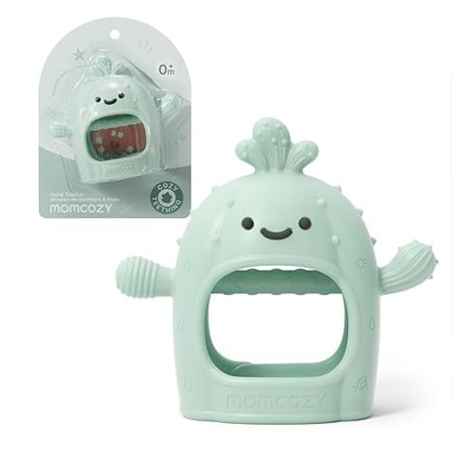 Momcozy Baby Teething Toys, Food Grade Silicone Baby Teether，Teething Mitten for Babies 0–6 Months，Teethers for Babies 6–12 Months，Anti Drop Wrist Teether with Multiple Chew Points， Mint Green