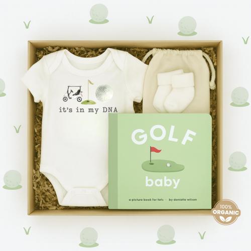 Golf Baby Gift Bundle, Organic Golf Onesie®, Golfer Baby Gift, Baby Shower Gift, Gift For Expecting Mother