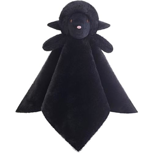Baby Black Lamb Soft Stuffed Animal Security Blanket, Plush Sheep Character Lovey Blanket, Baby Shower/Nursery Gift, Newborn Infant Toddler Snuggle Blankie for Girls Boys, 14 Inches