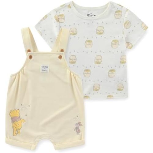 Disney Winnie the Pooh Baby Boys French Terry Shortall Overalls with Shirt 2-Piece Set for Infant