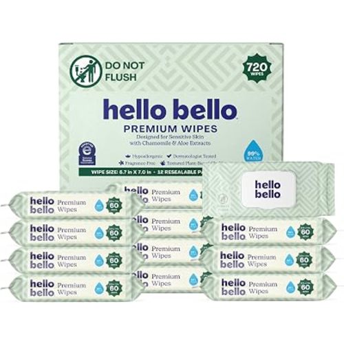 Hello Bello Premium Baby Wipes (Simply Sage) Fragrance-Free 12pk = 720ct
