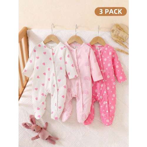 SHEIN 3pcs Newborn Cute Soft Full Print Snap-Button Jumpsuit Fall Winter | SHEIN USA
