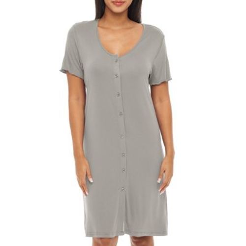 ADR Women's Soft Knit Night Shirt, Short Sleeve Button Down Nightgown V-Neck Pajama Top