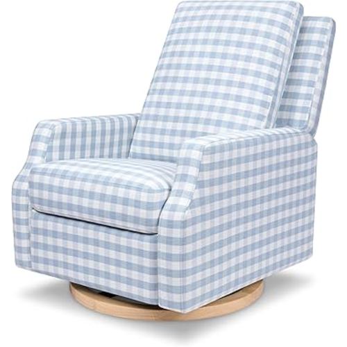Namesake Crewe Glider Recliner Nursery Chair - GREENGUARD Gold & Certi-PUR US Certified Rocker Recliner - Glider Rocking Chair for Nursery & Living Room - Manual, 360° Swivel, Blue Gingham