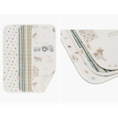 Tractor Assorted 3-Pack Cotton Muslin Burp Cloths