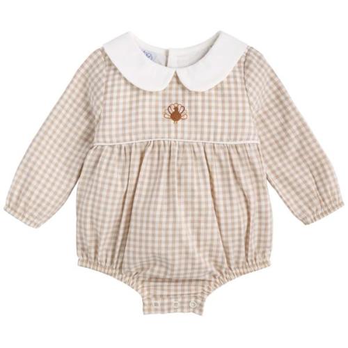 Gingham Turkey Bubble | French Knot Turkey Baby Romper | Mud Pie