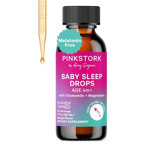 Pink Stork Baby Sleep Drops, Naturally Support Sleep Without Melatonin for Infants, Toddlers, and Kids, Aid Sleep with Chamomile and Magnesium, Baby Essentials for Bedtime, 1 oz, 30 Servings