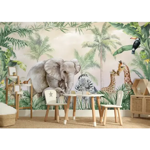 Kids Safari Animals with Cub Wallpaper Mural • Wallmur®