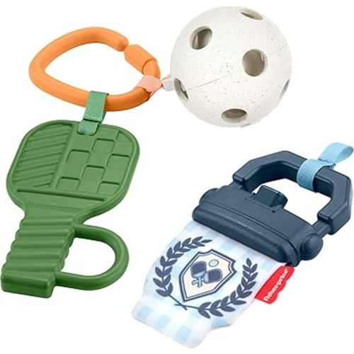 Fisher-Price Baby Toys Mini Me Moments Let’s Play Pickleball Set, 3 Sports-Themed Sensory Activities for Newborns Ages 3+ Months