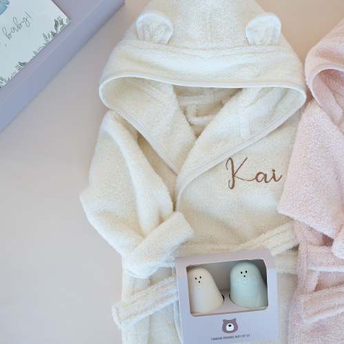 JBØRN Baby Gift Set | Organic Cotton Baby Bathrobe & Bath Toys