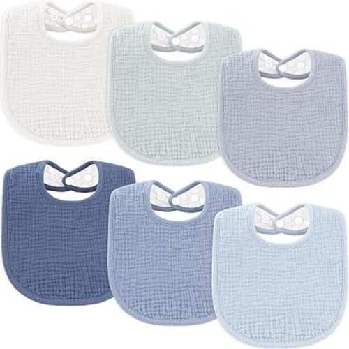 Susurration Muslin Baby Bibs 6 Pack Bandana Drool Bibs,Soft Square Adjustable Baby Drooling Bibs for Unisex Girls & Boys (Blue)