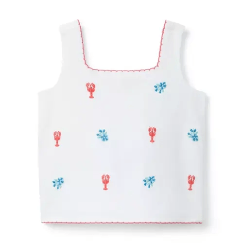 Girl White Embroidered Lobster Top by Janie and Jack