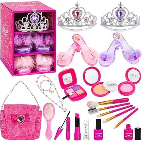 Kids Makeup Kit for Girls Princess Dress Up Shoes, Pretend Play Fake Makeup