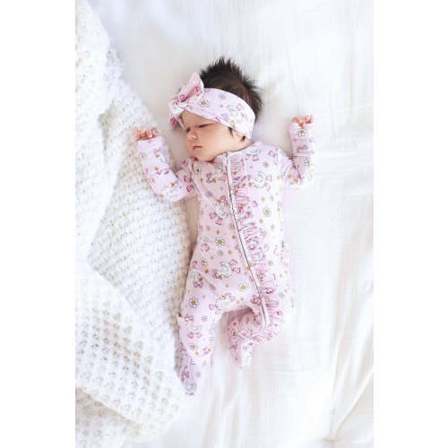 Silly Goose Ruffle Zipper Footie | Pink