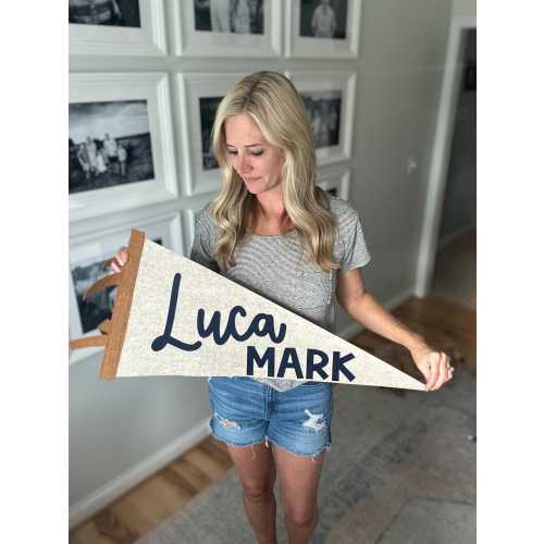 Large 30 inch custom name felt pennant, over crib name flag, personalized wall decor for boy or girl, neutral nursery decor name sign