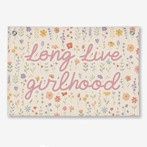 Girls Bedroom Playroom Wall Decor, Girls Toddler Nursery Linen Banner, Playroom Wall Decor for Nursery Girl, FLoral Kids Bedroom Dorm Decorations Room Banner 20x30 Inch
