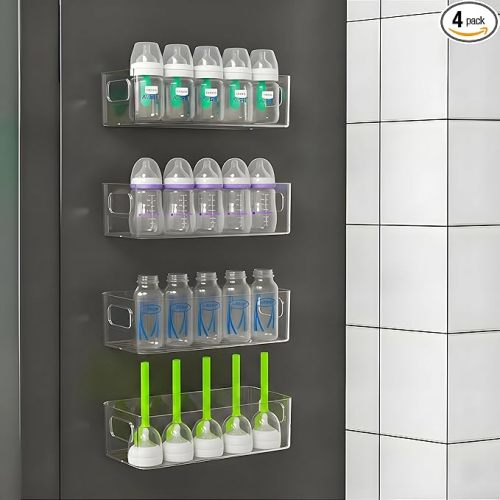 MGY 4Pack Clear Magnetic Baby Bottle Organizer for Refrigerator, Space-Saving Storage for Baby Bottles,Bottle Organizer for kitchen