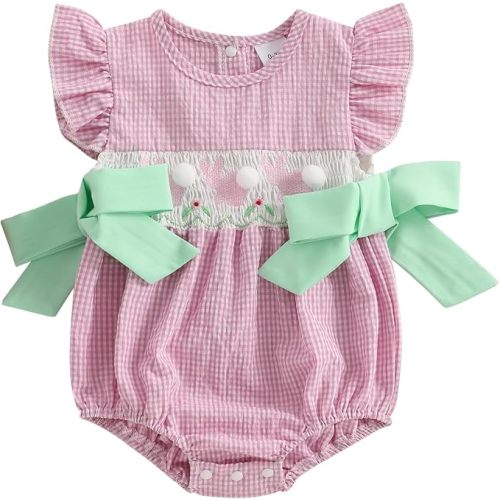 Socutebabe My First St Patricks Baby Girl Outfit Infant Plaid Bubble Romper Shamrock Embroidery Irish Spring Clothes (Green, 3-6 Months)