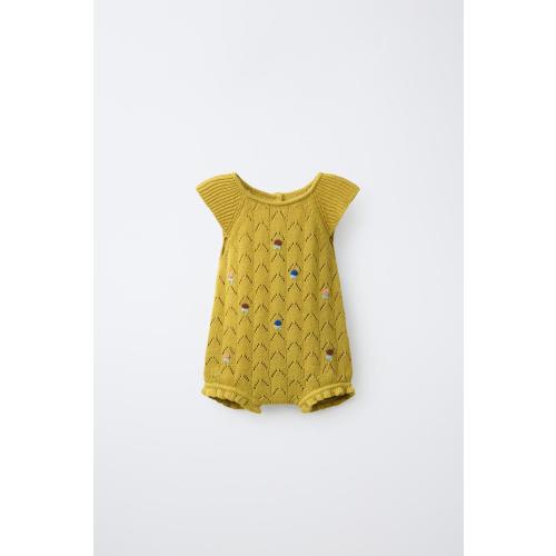 FLORAL EMBROIDERED KNIT ROMPER - Oil | ZARA United States