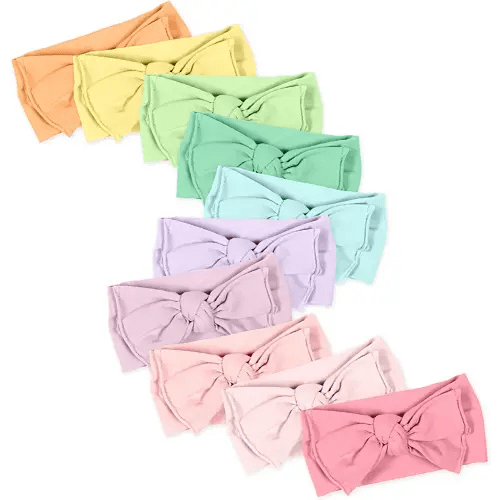 HonestBaby Girls' Organic Cotton Knotted Headbands Multi-Pack, 10-pack Rainbow Girl, One Size US