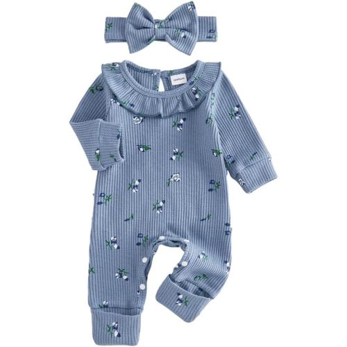 Infant Baby Girl Fall Outfit Romper Jumpsuit Newborn Waffle Clothes