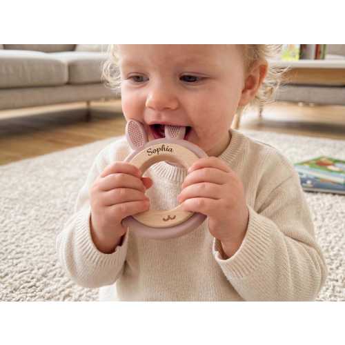 Personalized Baby Teething Rings,Custom Name Silicone Baby Teether,Wooden Ring Sensory Toy,Engraving Silicone Teething Ring,Newborn Gift